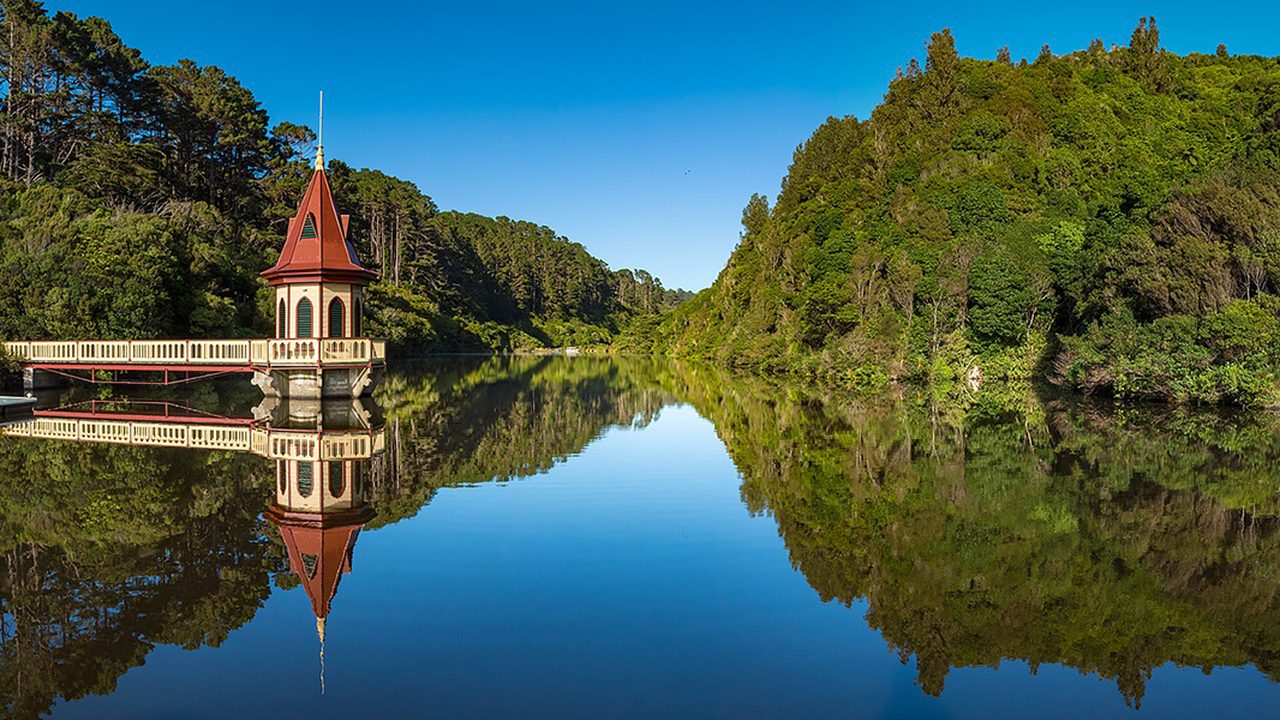 An urban wildlife sanctuary or ecological island — a predator-managed habitat providing secure refuge for native species within a city in Aotearoa New Zealand.